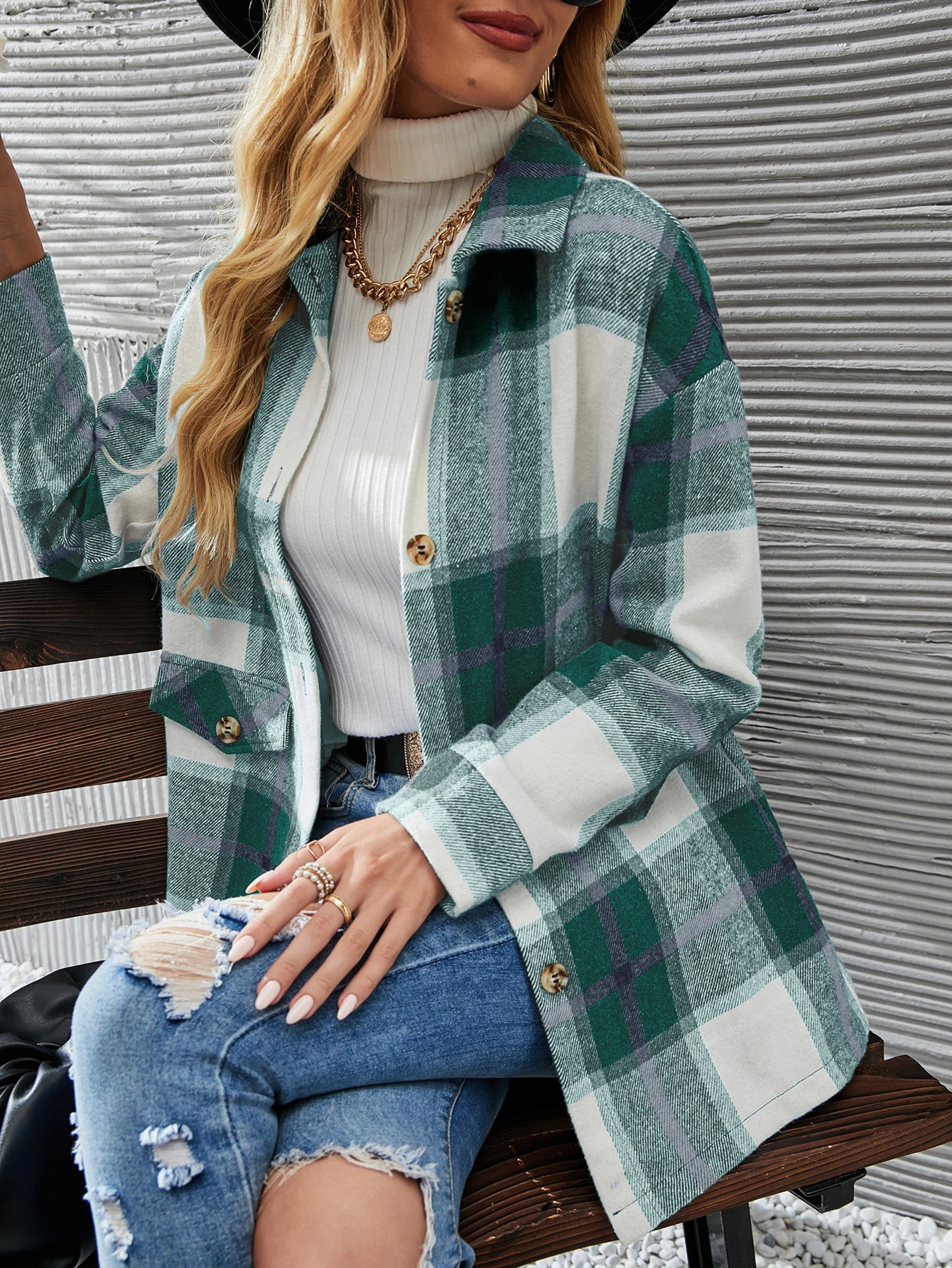 Autumn Winter New Fashion Thick Ladies Shirt Jacket Loose Vintage Stylish Buttons Warm Plaid Drop Shoulder Overcoat warmest winter coats for women