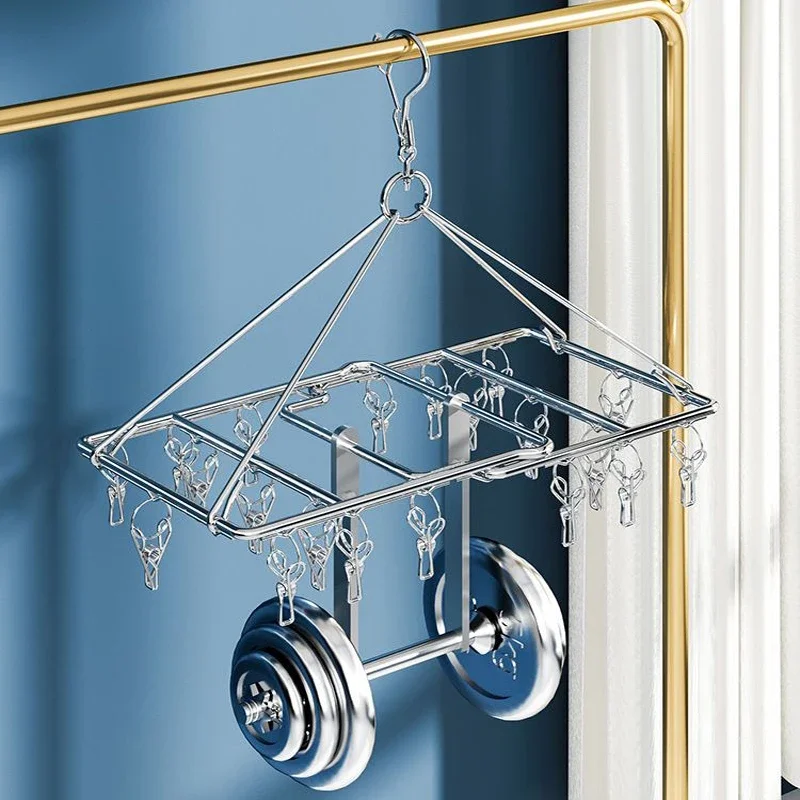 Fold Stainless Steel Windproof Clothespin Laundry Hanger Clothesline Sock Towel Bra Drying Rack Clothes Peg Hook Airer Dryer 4mm 4
