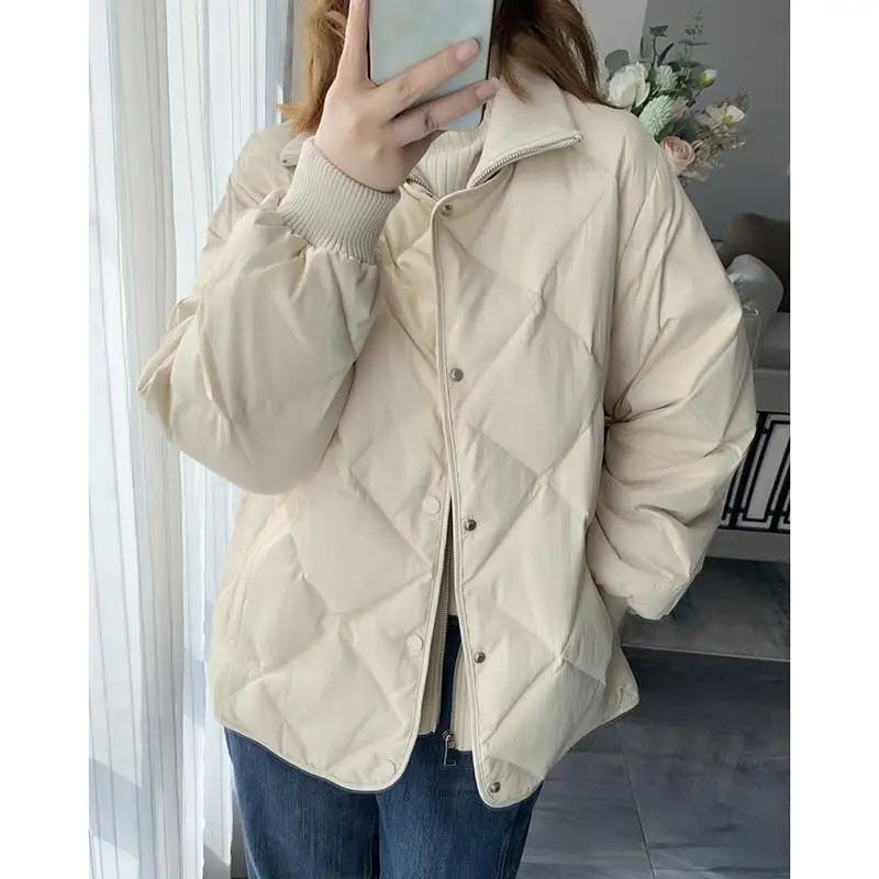 Turtleneck Winter Jackets Women Quilted Down Jacket Warm Zipper Button White Duck Down Coats Korean Lightweight Outerwear New
