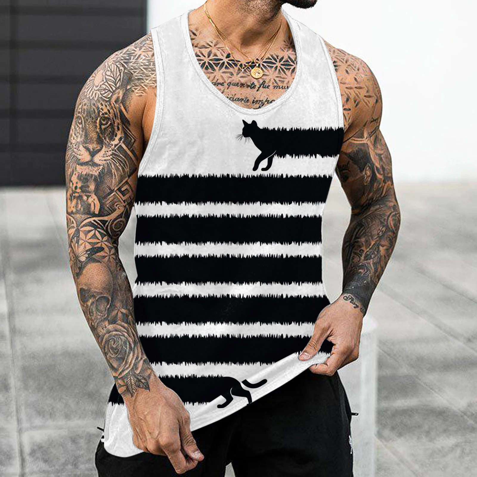 Men Summer Tank Tops Funny Vests Casual Beach O Neck Striped Print Sleeveless Tee Bodybuilding Tanks Streetwear Ethnic Shirt| | AliExpress