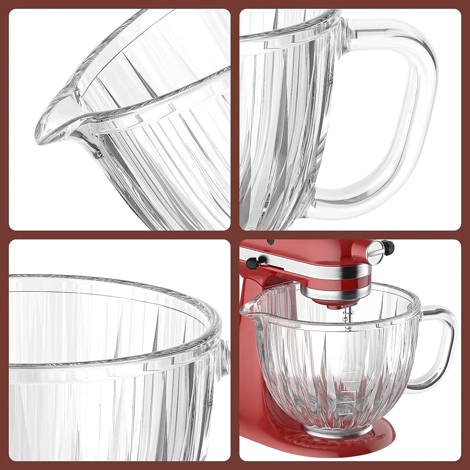 Glass Bowl Compatible With KITCHENAID 4.5/5 QT Tilt-Head Stand Mixer,with  Measurement Markings,Allows Placing it in the Microwave and Refrigeratr
