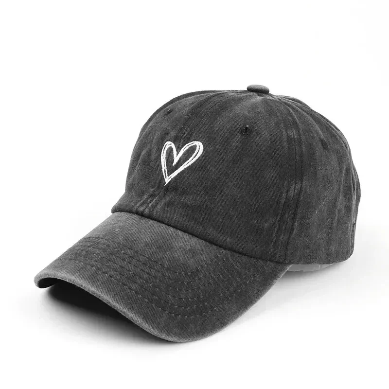 Versatile Peach Heart Embroidery Washed Old Spring And Summer Baseball Hat Women's Thin Couple Soft Top Cap Men's Tide