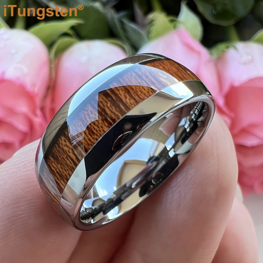 iTungsten 6mm 8mm Gold Plated Tungsten Ring for Men Women Engagement Wedding Band Fashion Jewelry Real Wood Inlay Comfort Fit