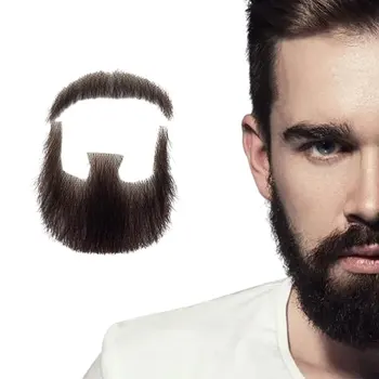 Barba Finta in Capelli Umani, Completamente Annodata a Mano, Barba di Capra Nera, Baffi Finti Invisibili in Pizzo