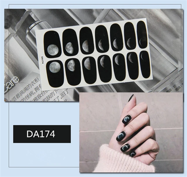 14tips/sheet Nail Wraps Polish Decals Strips Golden Glitter 3D Adhesive Full Nail Art Stickers Manicure Kits Drop Shipping DA174