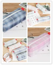 

Kawaii Pencil Holder For Pens INS Girls Pencil Case Korean Large Capacity Plaid Pencil Box Teenage School Kawaii Stationery Bag