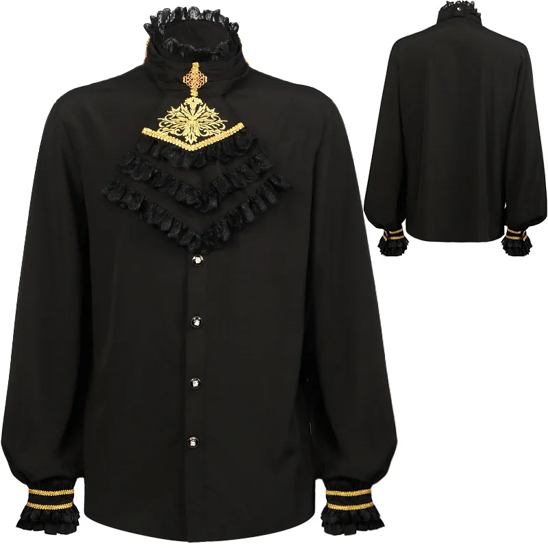 

Medieval Men's Shirts Vintage Bandage Victorian Ruffles Gothic Male Blouse Tops Groom Casual Outfits