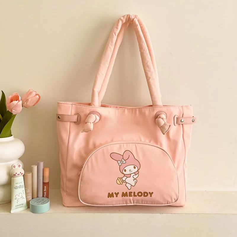 MBTI Kawaii Cinnamoroll Women Tote Bag Nylon Cartoon Print Cute Large Capacity Shoulder Bag College Style Lolita Fashion Handbag
