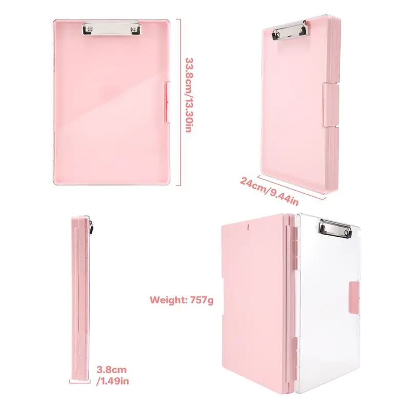 보관함이 있는 A4 클립보드, 수유용 폴더 클립보드, 측면 개방형 휴대용 필기용 클립보드