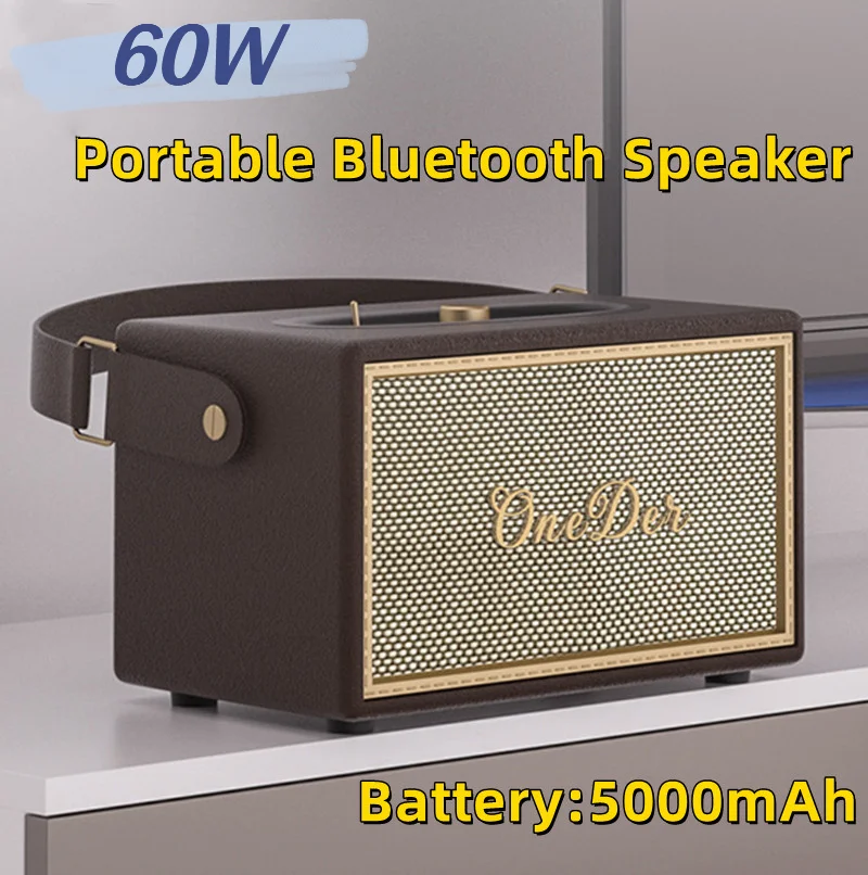 

60W Power Retro Bluetooth Speaker Portable Home Theater Stereo Speaker Outdoor IPX5 Waterproof Wireless Subwoofer Support AUX TF