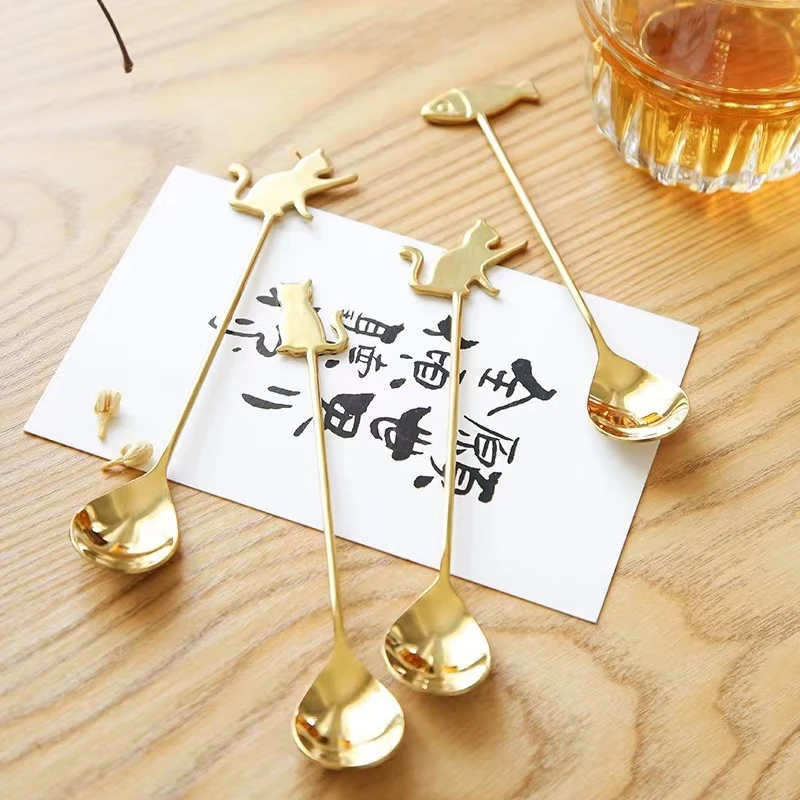 Japanese Cat Spoon Fork Cute Cartoon Cat Fish Coffee Spoon Creative Cake Dessert Fruit Fork