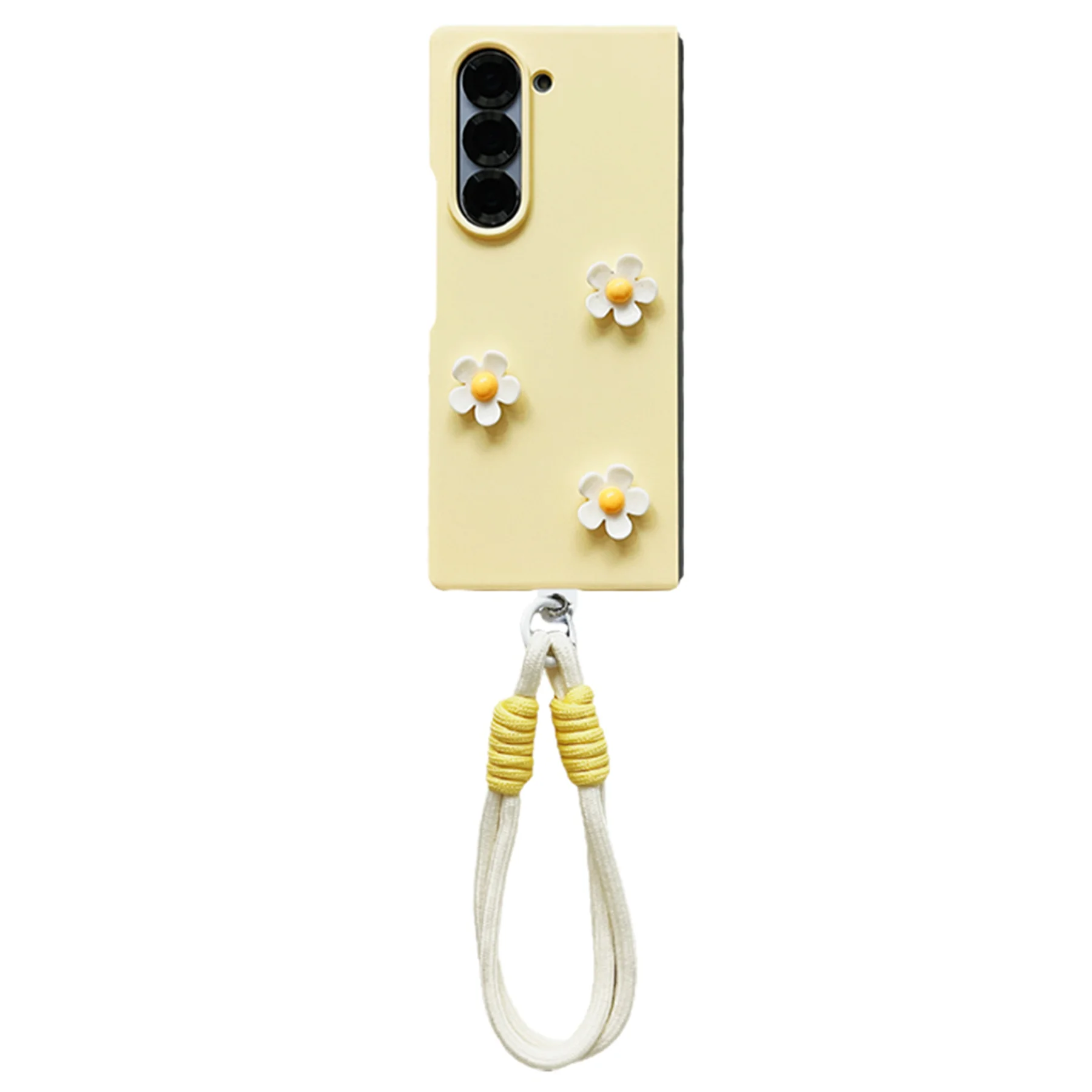Charming 3D Flower Milk Yellow Case with Portable Rope