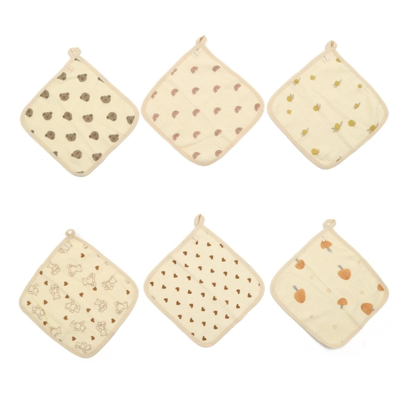 

HUYU Baby Square Face Towel Infant Drooling Bib Wash Cloth Cotton Muslin-Handkerchief Skin Friendly Nursing Burp Cloth 6PCS