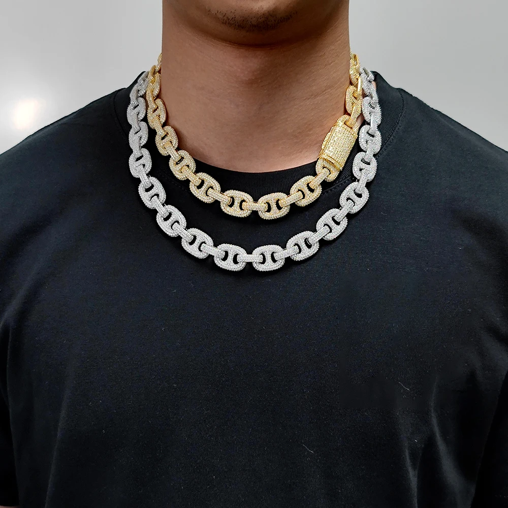 16mm Full Pave Shiny Zircon Miami Iced Out Pig Nose Chunky Cuban Link Choker Hip Hop Fashion Necklace Drop Shipping 5