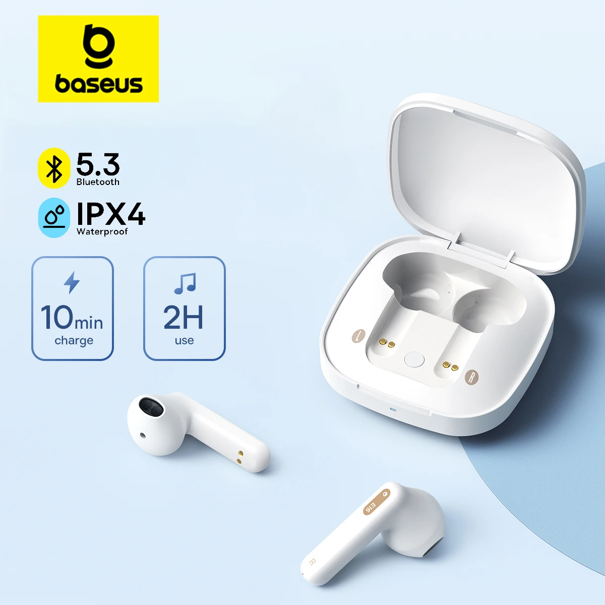 Baseus 진정한 무선 블루투스 5.3 이어버드, IPX4 방수 이어폰, 30 시간 재생, 13mm 드라이버 하이파이 헤드폰