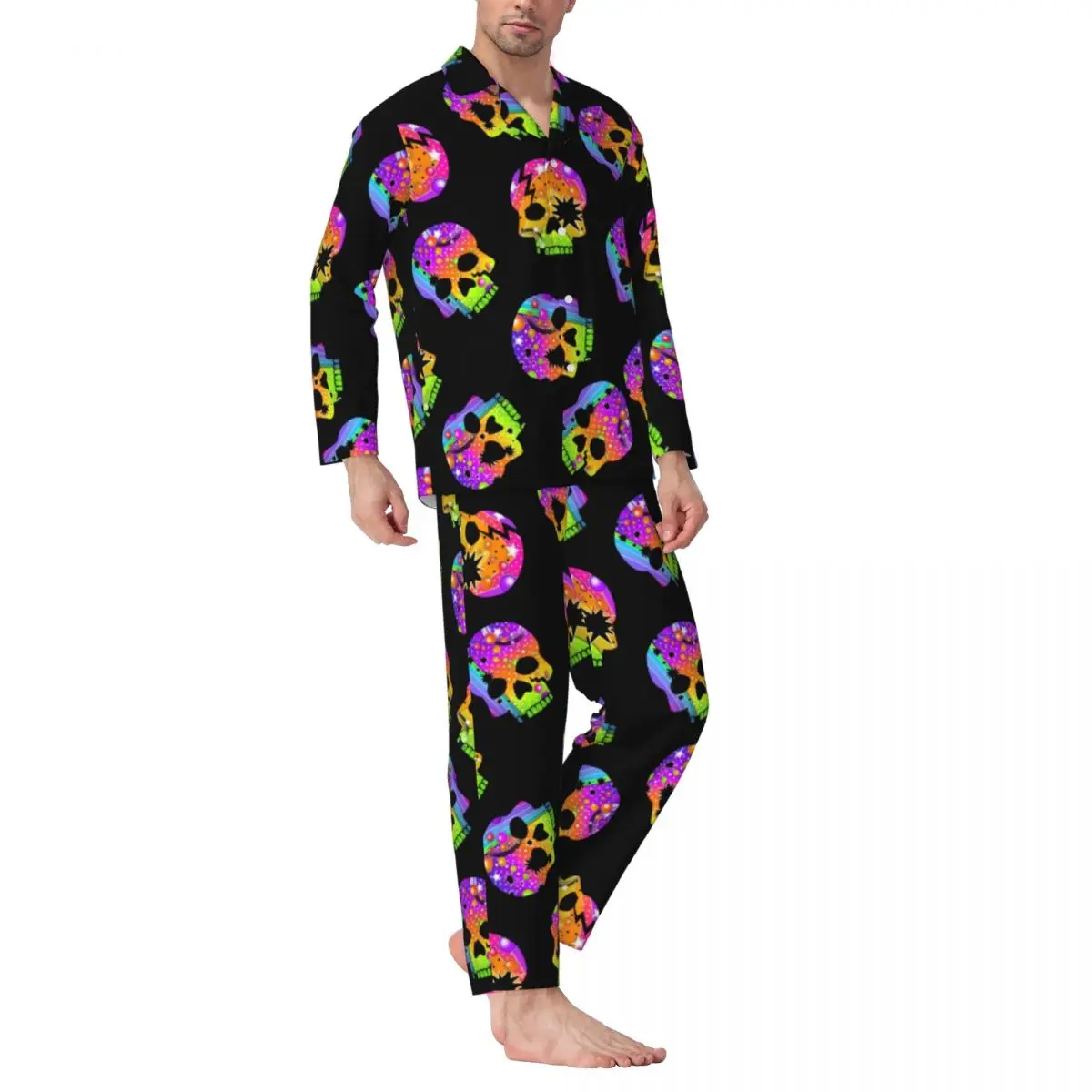 

Sugar Skull Ombre Sleepwear Autumn Halloween Skulls Art Casual Oversize Pajama Sets Male Long Sleeve Romantic Sleep Home Suit