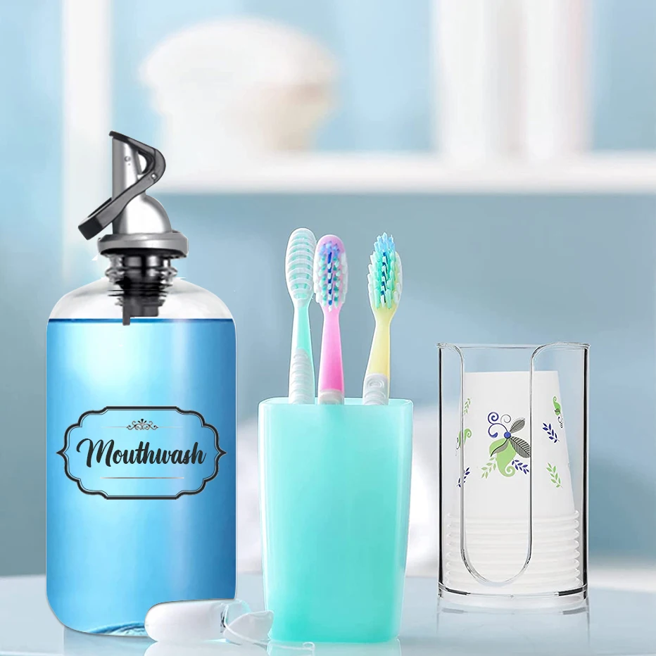 Automatic Mouthwash Dispenser Bathroom Clear Liquid Toothpaste Breath Freshener Bottle Pour Spout Shot Refillable Bottle 1set