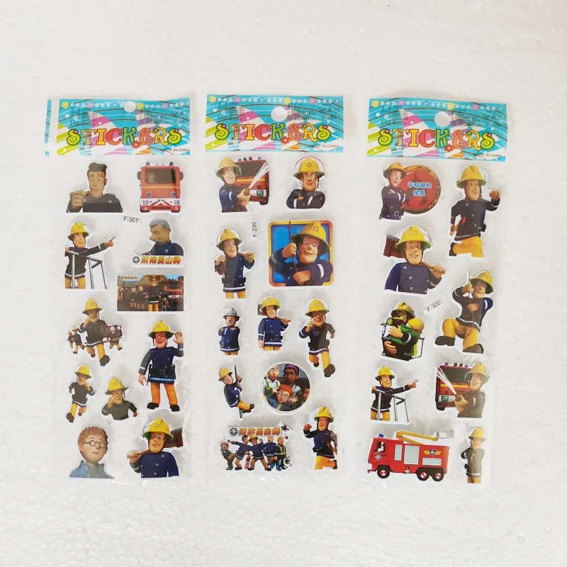 6Pcs Cartoon Pompiere Sam Adesivi Per Bambini Education Rooms Home Decor Diario Notebook Label Toy 3D Fire Truck Pompiere Sticker