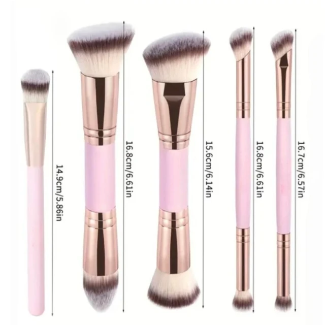 Double Ended Foundation Brush Set Flat Top Angled Contour Makeup Brushes For Liquid Powder Cream Blending