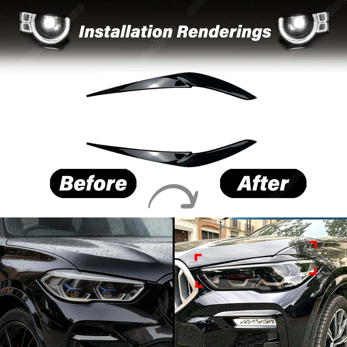 BMW X5 G05 X6 G06 2019 2020 2021 2022 자동차 전면 헤드라이트 눈썹 윈드 나이프 외부 장식 액세서리 키트