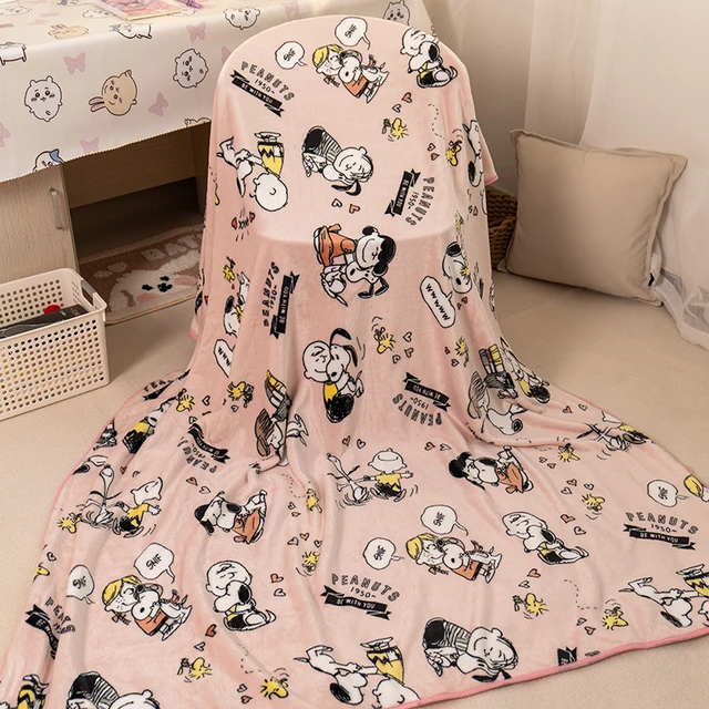 Manta de Snoopy, manta cálida con estampado de Snoopy Charlie, funda de almohada, manta de Franela cálida, regalo para niña 4