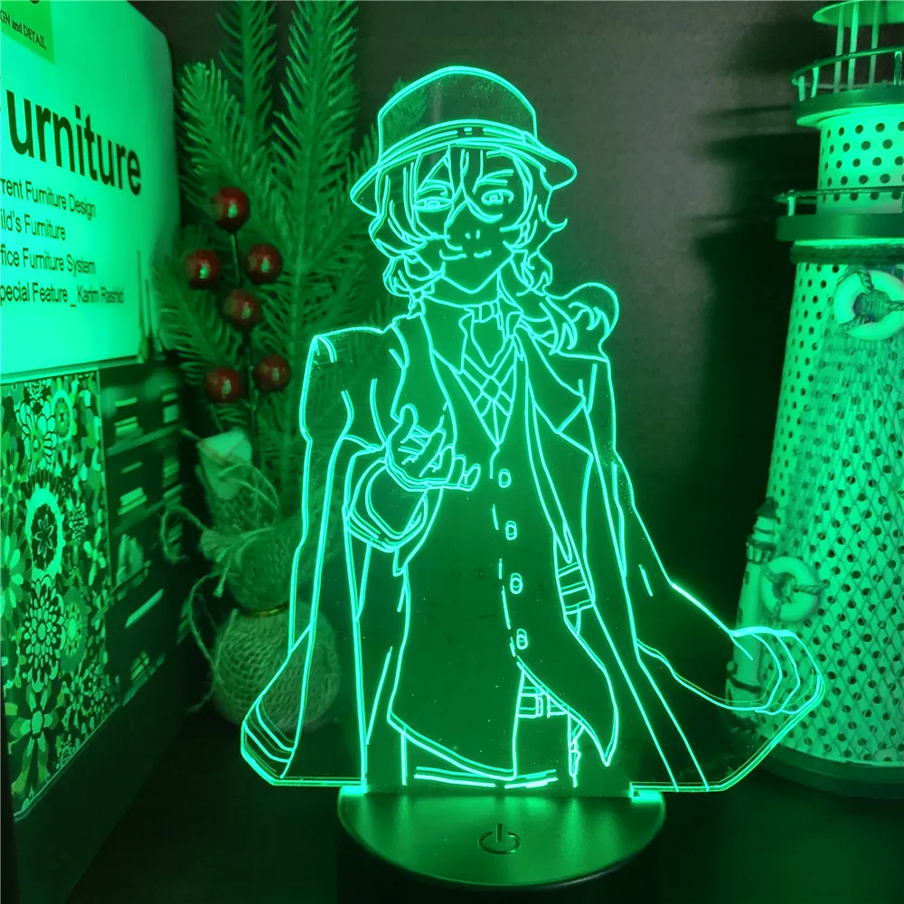 night lamp for bedroom wall Anime Bungou Stray Dogs Acrylic 3D Night Light Nakahara Chuuya Led Neon Table Lamp for Children Bedroom Decor Lampara Manga Gift dinosaur lamp