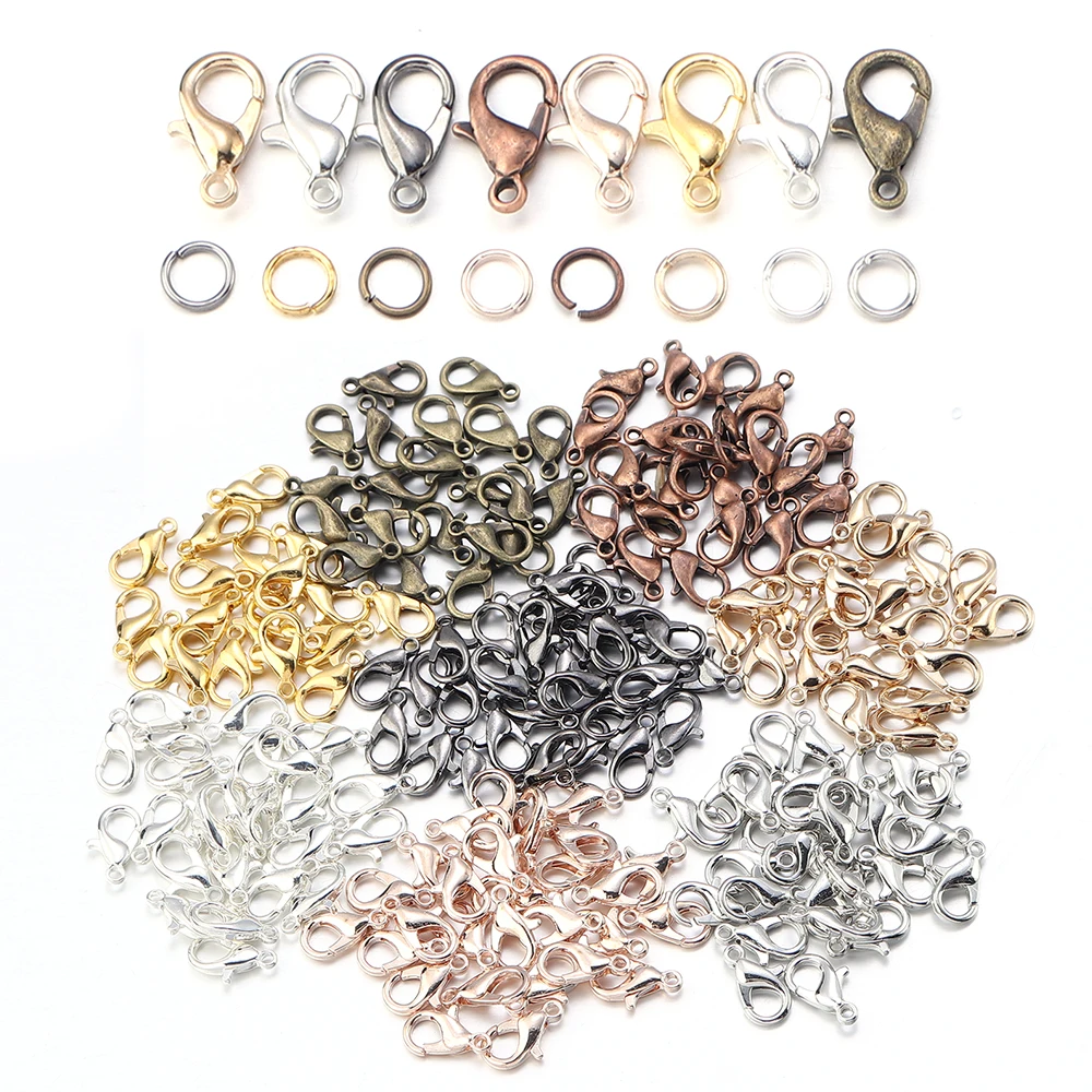 

SAUVOO 50pcs 12x6mm Lobster Clasps + 200pcs 0.7x5mm Open Jump Rings Set for Bracelet Necklace Connectors Jewelry Making Finding