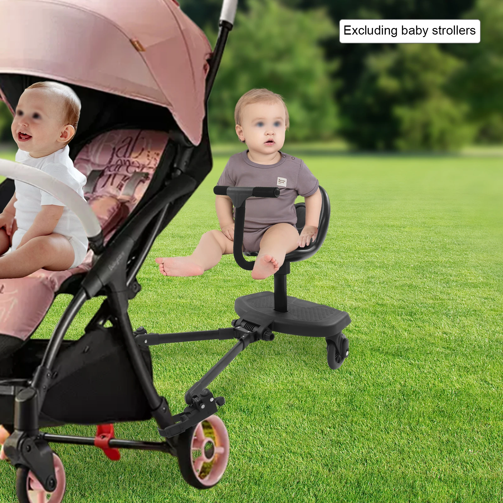 2-in-1 Universal Stroller Ride-On Board with Removable Seat,