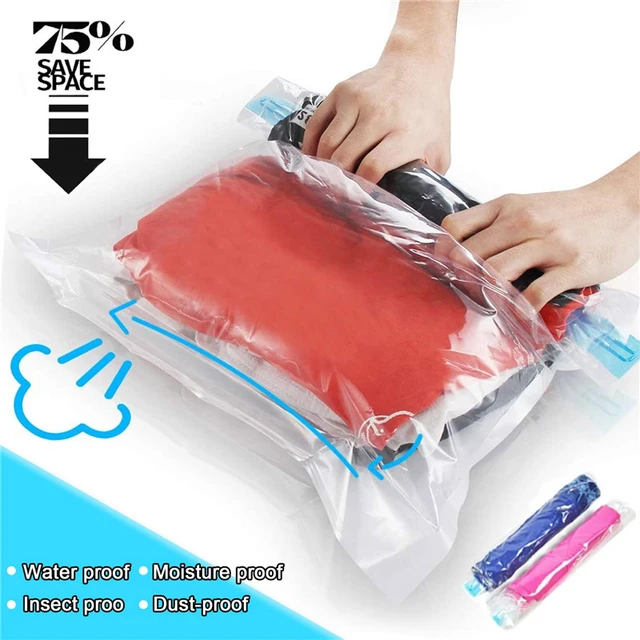Portable Travel Vacumm Storage Bags No Need Hand Pump,home Space Save Hand  Roll Vacuum Compression Storage Organizer For Clothes - Storage Bags -  AliExpress