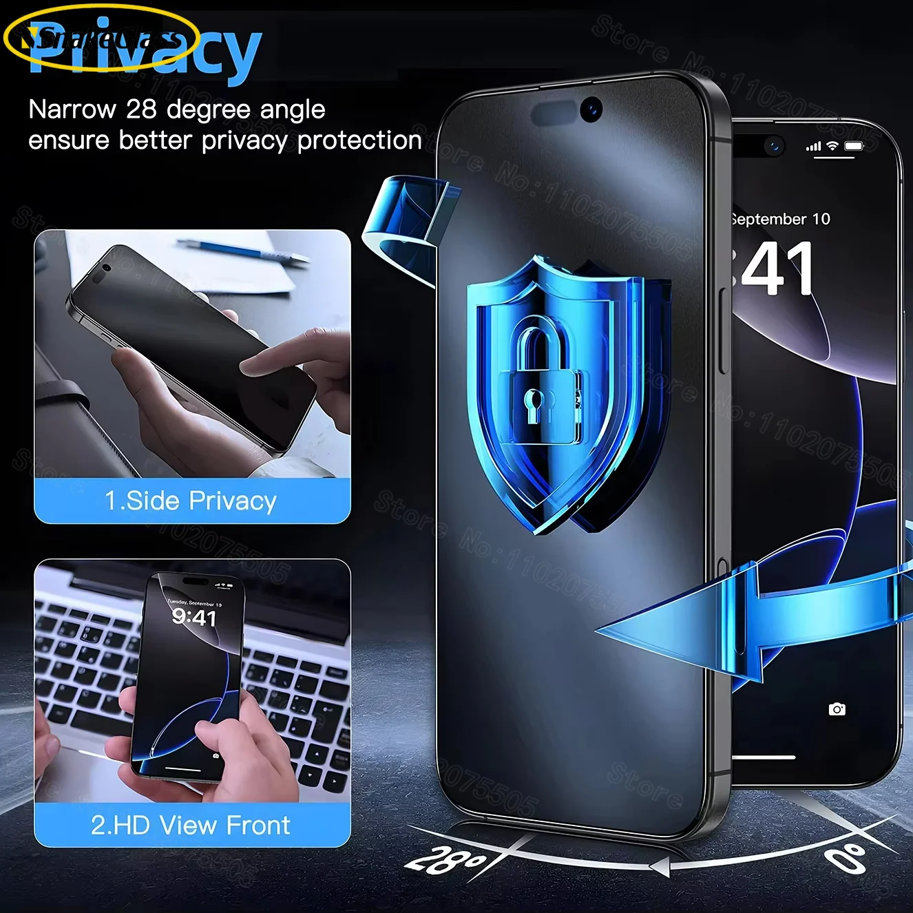 Ultra Privacy Tempered Glass Screen Protector with Anti-Spy and Dust-Free Technology