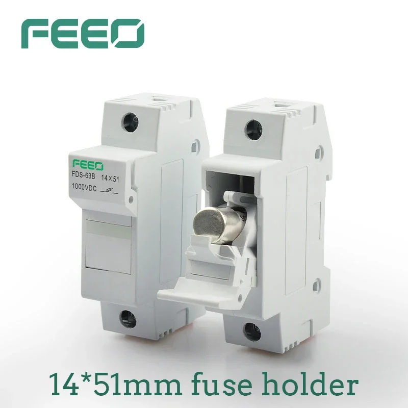 FEEO 1P 32A 40A 50A 63A 14*51mm Solar DC Fuse Holder with Fuse 1000V for Solar System Protection High Voltage Din Photovoltaic fuse box holder fuse holder