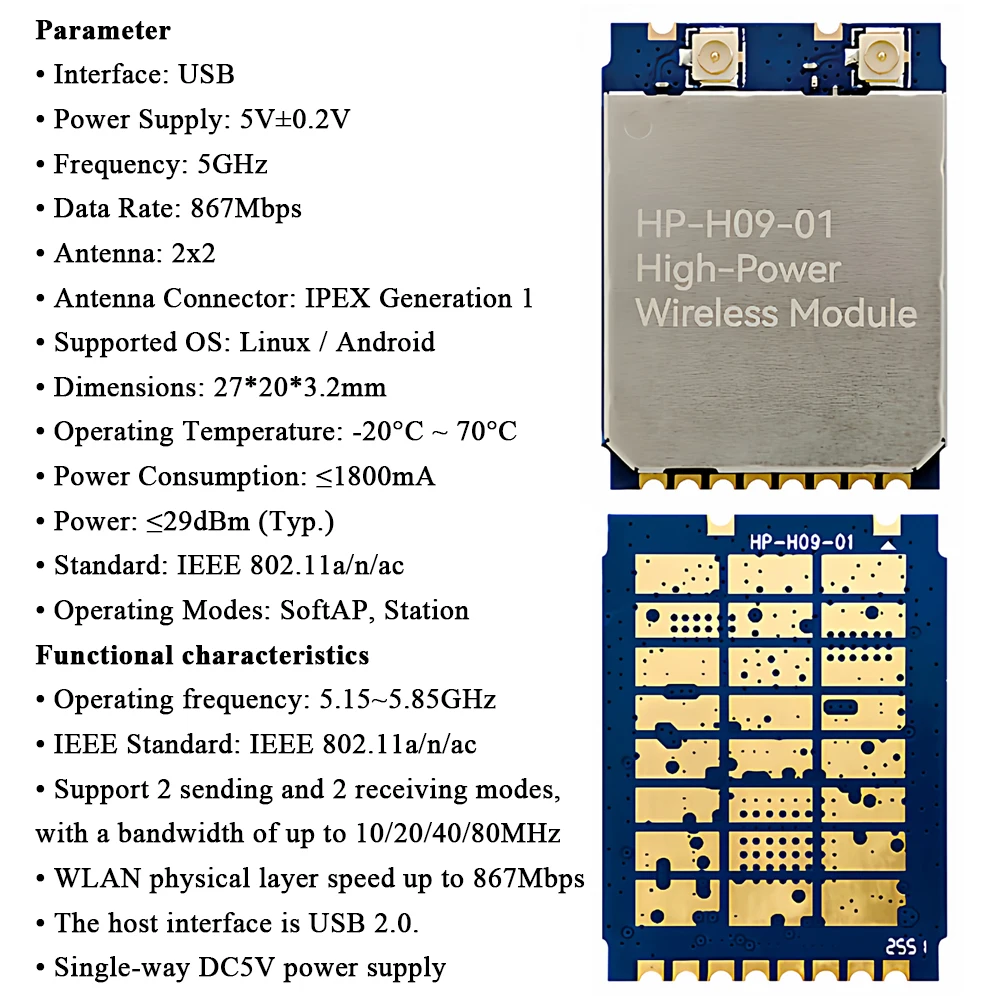 Module WiFi 5.8G RTL8812EU Haute Puissance pour Drone FPV Longue Portée