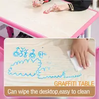 Kindergarten Kids Table and Chairs Set Toddler Height Adjustable Desk with Graffiti Desktop, Arts & Crafts Table with 6 Seats 5