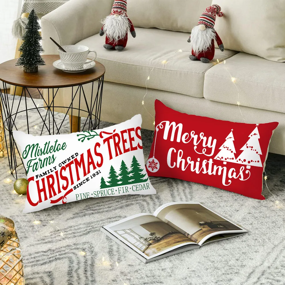 

Merry Christmas Decorative Pillow Cover 30x50cm Sofa Linen Throw Pillowcase Xmas Tree Santa Claus Elk Decor Home Cushion Cover
