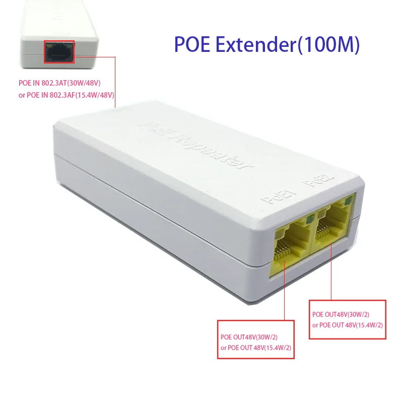 

Hundred megabit 2 Port POE Extender, IEEE 802.3af/at PoE+ Standard, 10/100Mbps, POE Repeater 100 meters(328 ft), Extender
