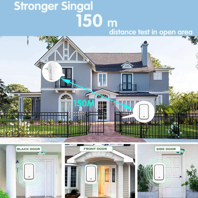 Smart Outdoor Wireless Doorbell Without Battery No Wiring IP68 Waterproof Wireless Plug Self-Powered Button Ring Doorbell
