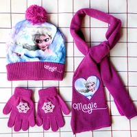 Disney New Autumn and Winter Cute Children Magic Elsa Cartoon Scarf Hat glove three-piece Warm Boy Girl Child christmas hat 2