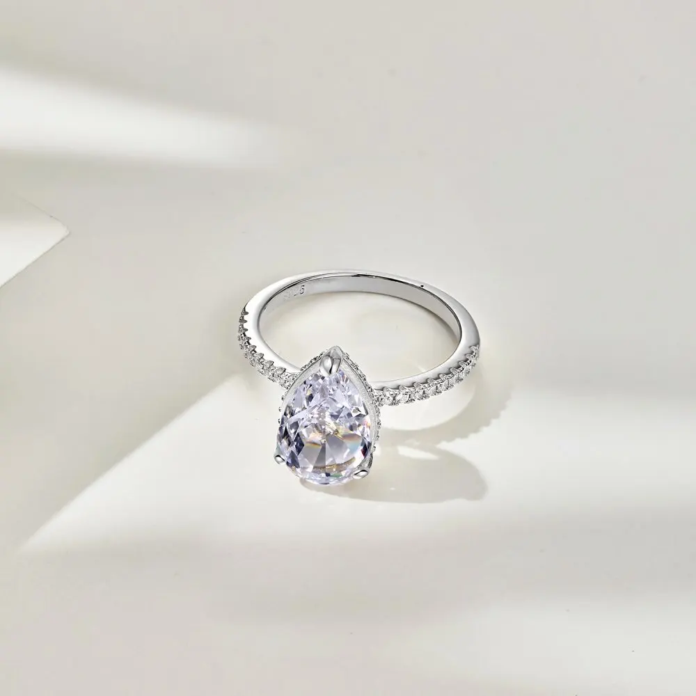 S925 Sterling Silver Droplet Rings Women 8 * 12mm Ice Flower Diamond Finger Ring Female Shiny 8A Zircon Luxury Jewelry Gift Gift