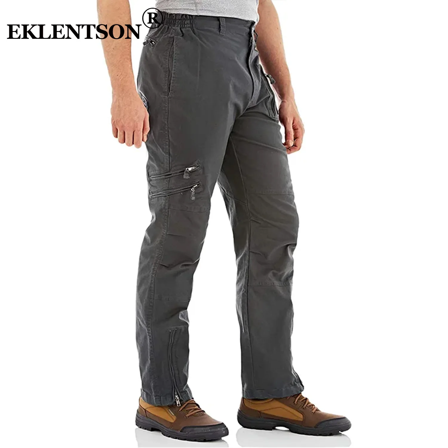 EKLENTSON Men's Cargo Pants Style Training Trousers Male Cotton Multi Pockets Outdoor Hiking Camping Hunting Pants