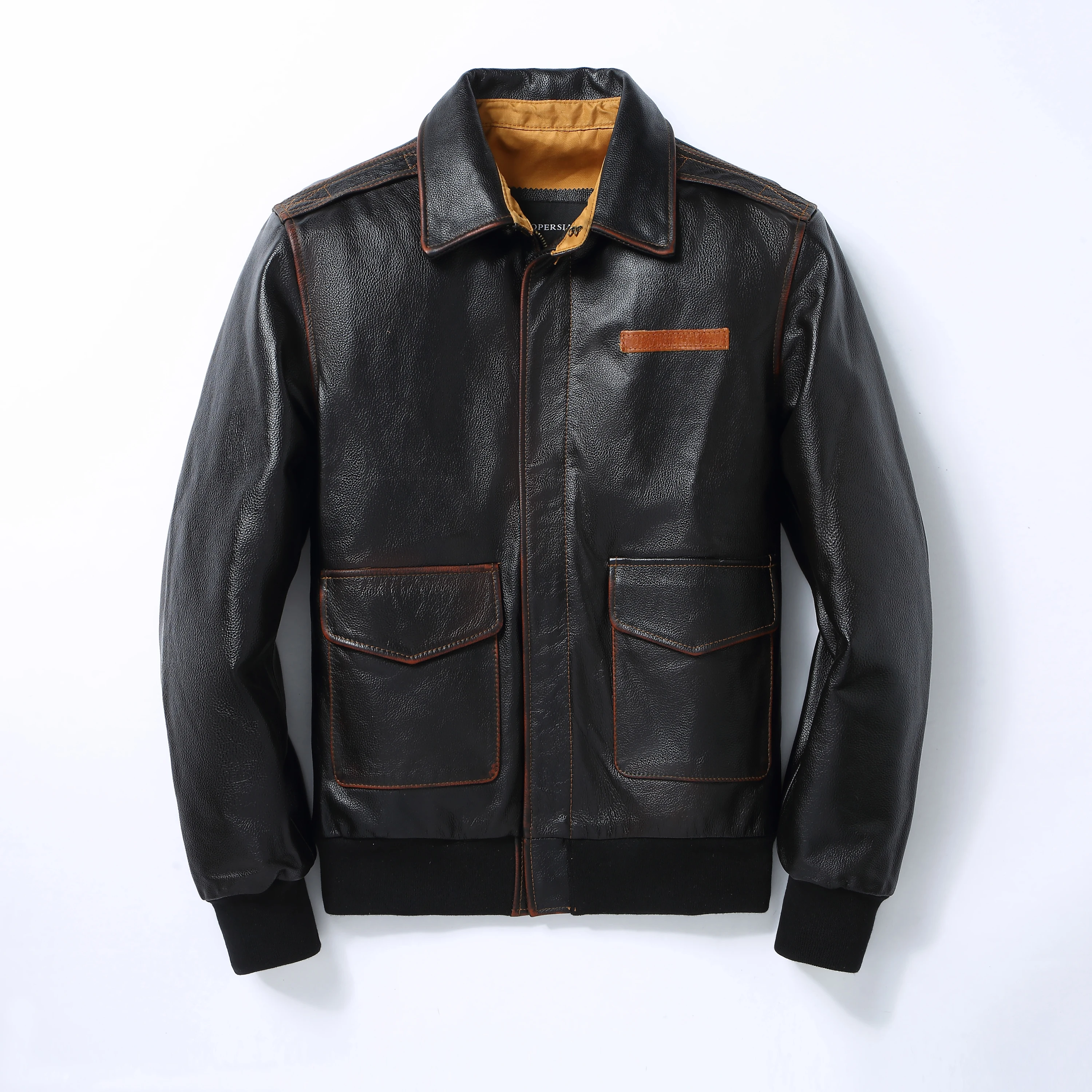 A2 leather jacket men's classic black top layer cowhide baseball jacket fashion natural cowhide winter coat