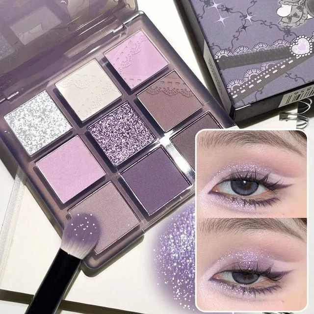 Smoke Purple Lace Eye Shadow Palette Matte Glitter 9-Color Eyeshadow Long Lasting Shimmer Shiny Eyes Make Up Palette Cosmetics