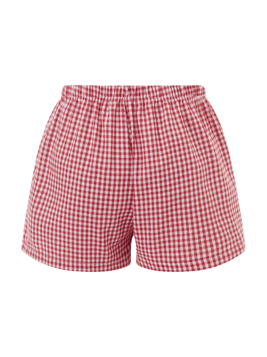 Y2k Aesthetic Plaid Shorts Women's Cute Pajamas Short Pants Lounge Sleep Bottoms Elastic Waist Button Casual Baggy Sweatshorts