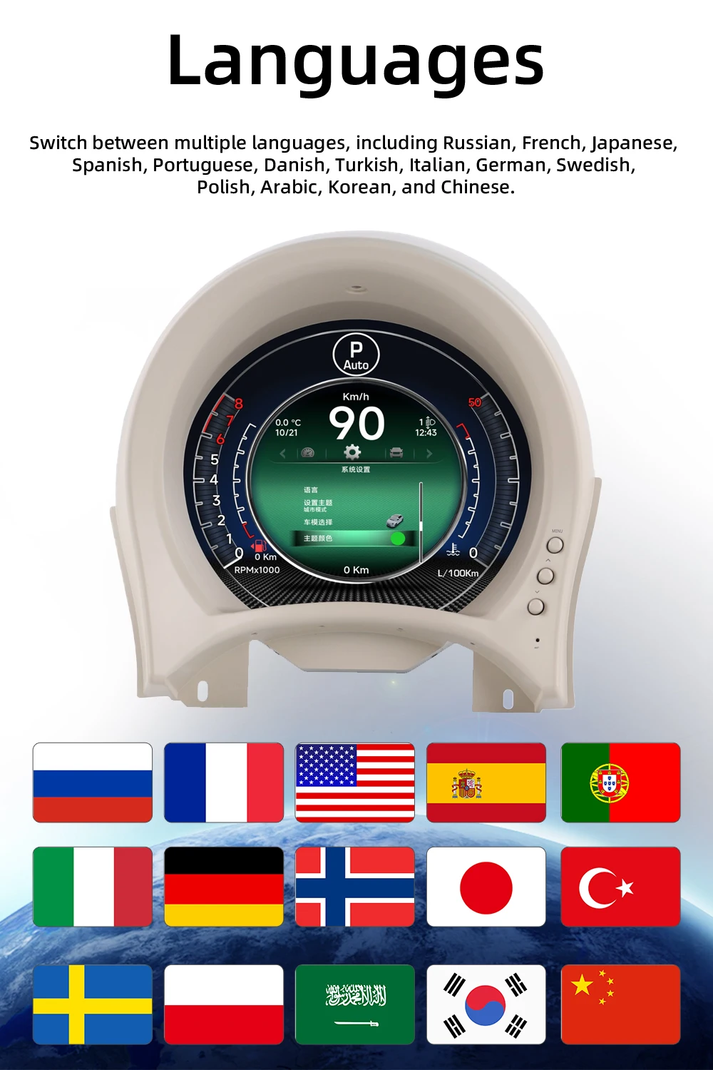 Digital Instrument Cluster For Fiat 500 2007-2024 Speedometer 7”HD screen1920*72
