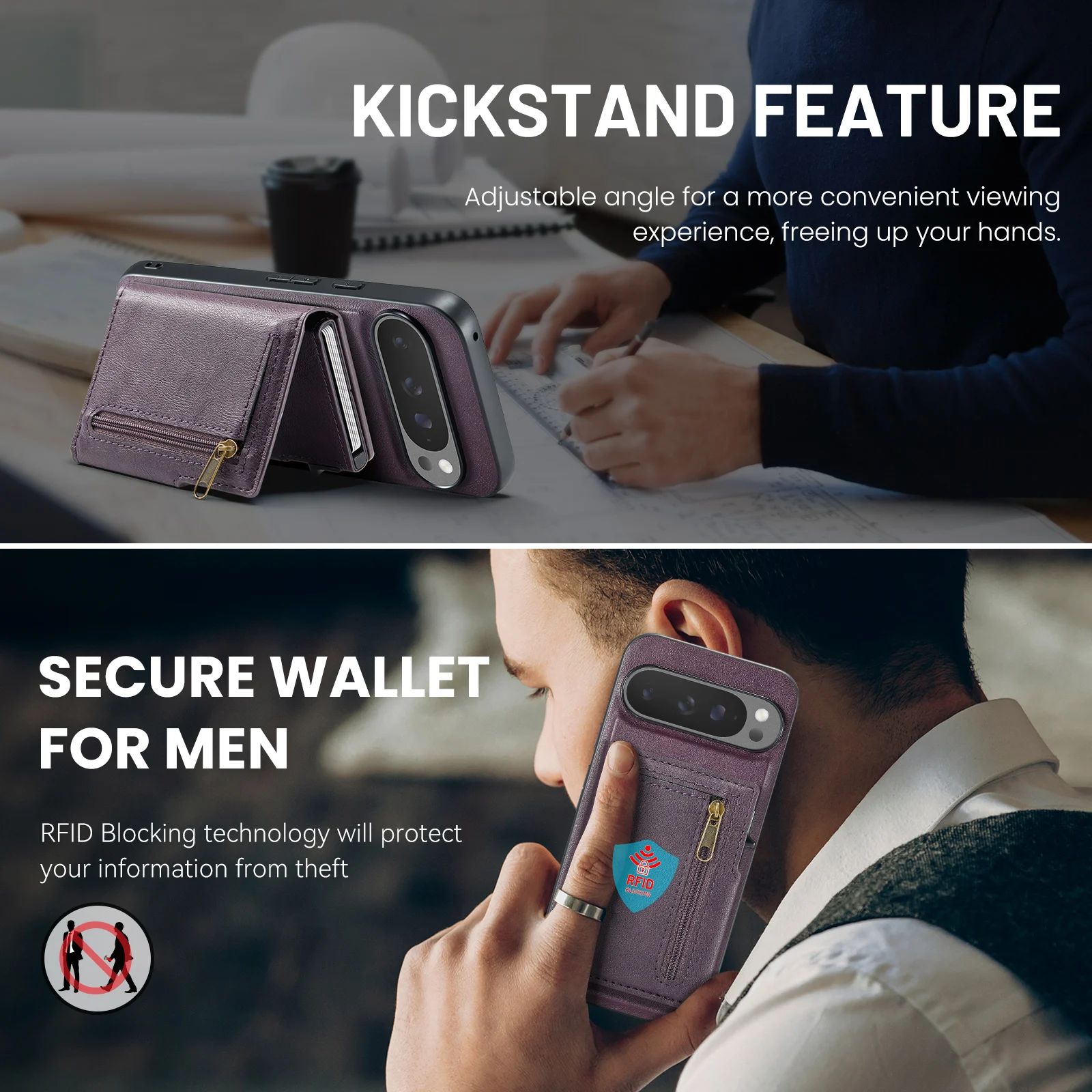 Magnetic Detachable Card Holder Phone Case with Oil Wax Texture