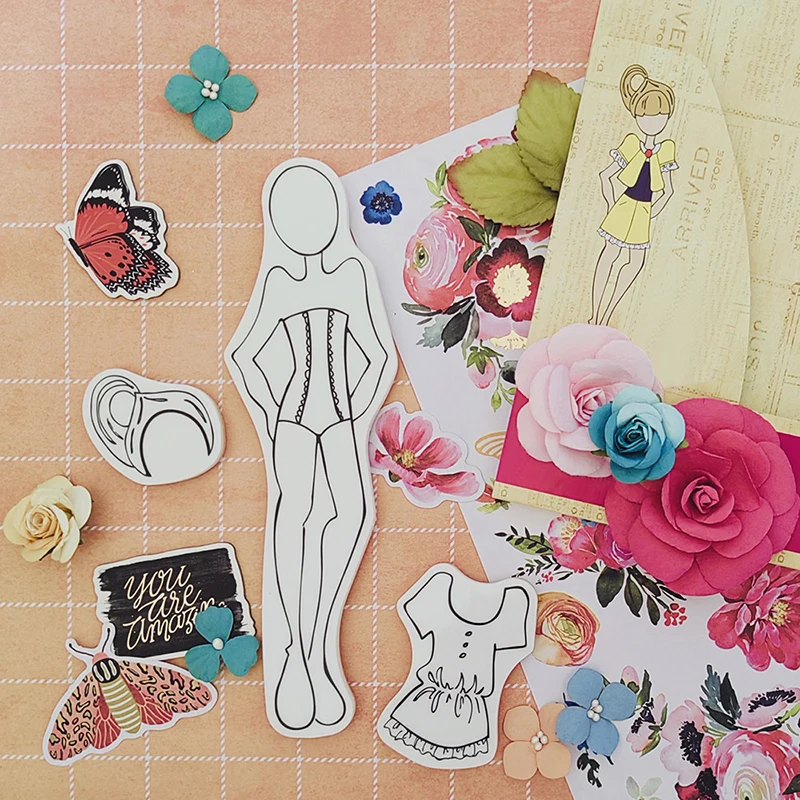 Slim Lady Girl Clothes Dress Shoes Clear Stamps Series Lovely Fashion Dolls Hats Stamps Stencil DIY Scrapbooking Stencil