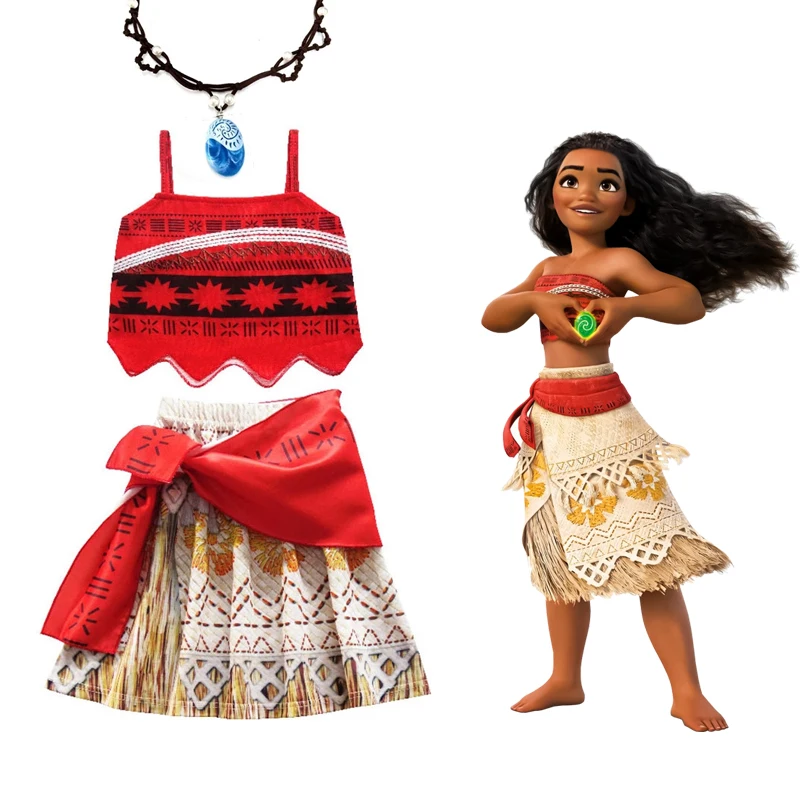 Fantasia Moana Infantil Vestido Festa Disney Roupa + Colar