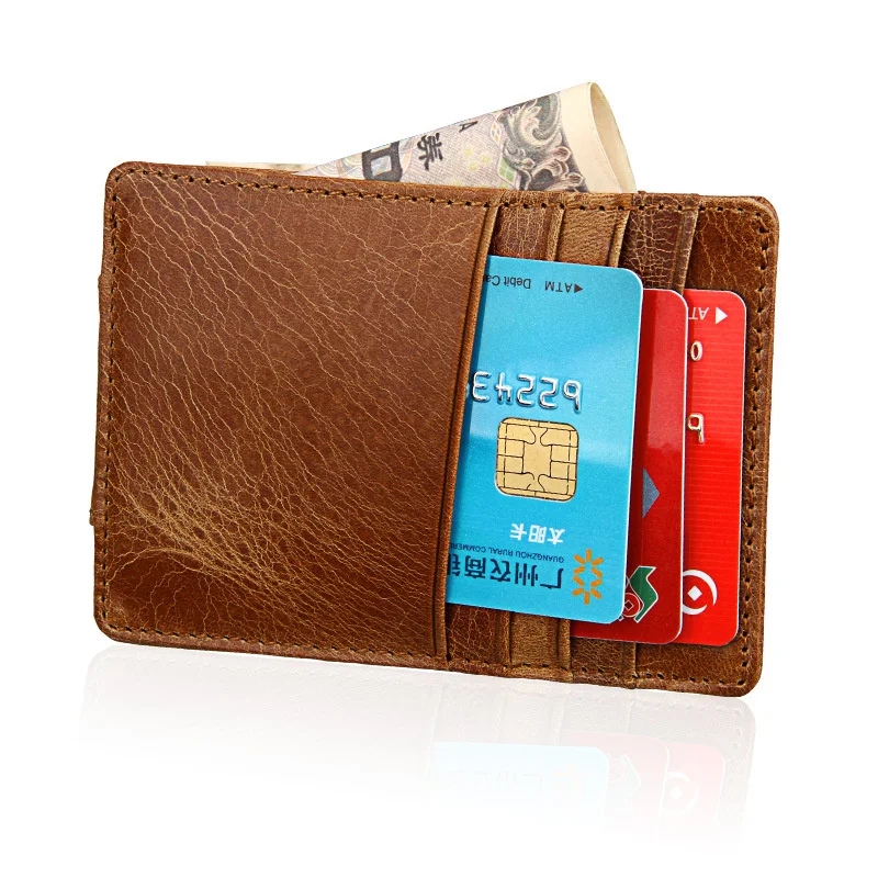 Cowhide Anti-magnetic Men's Money Clip with Iron Suction Retro Multi-card Card Holder Multifunctional Ultra-thin Short Wallet 2