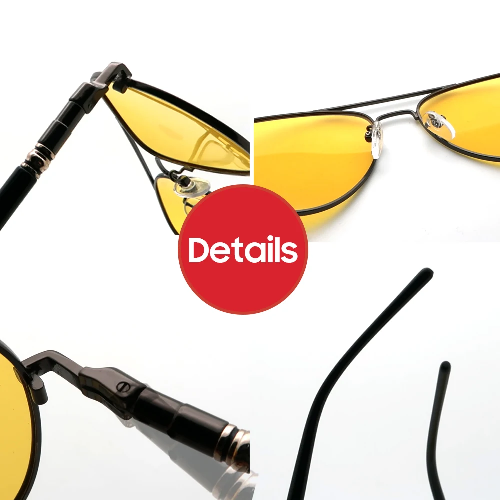 Lunettes De Soleil Pilote Polarisées - Verres Jaune UV400 - Monture Métal Ressort - Unisexe