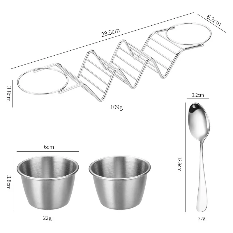 Stainless Steel Taco Holder Set Taco Shell Holder Stand with 2 Sauce Cups Stand Hold 3 Tortillas Kitchen Gadget