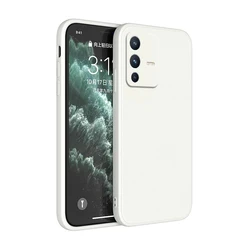 Luxury Soft Square Liquid Silicone Case with Original Camera Protection - Ultrathin Couples Cover for V23E (White)